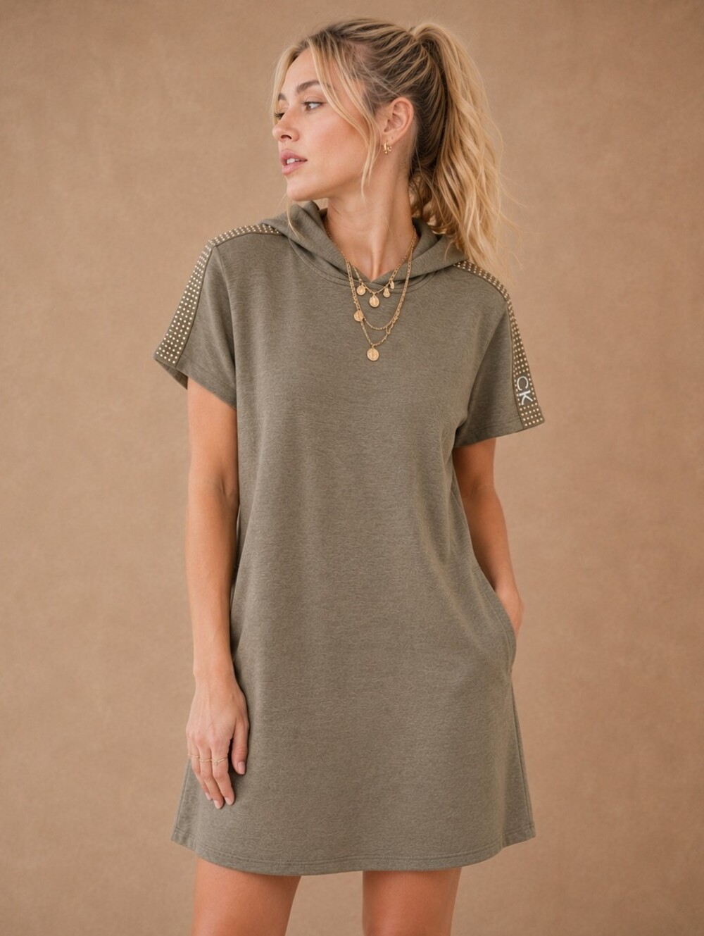Calvin Klein Rhinestone Short Sleeve Sweatshirt Dress, Size Small.